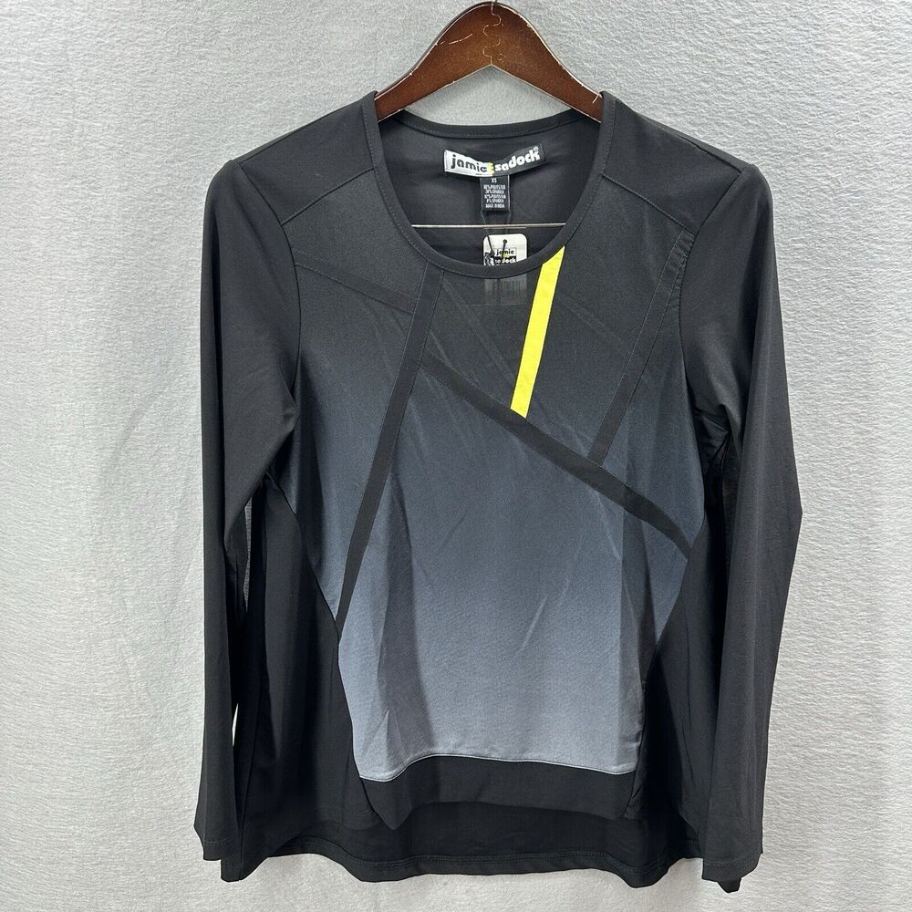 Jamie Sadock Top Womens XS Black Asymmetric Long Sleeve Performance Golf Mesh